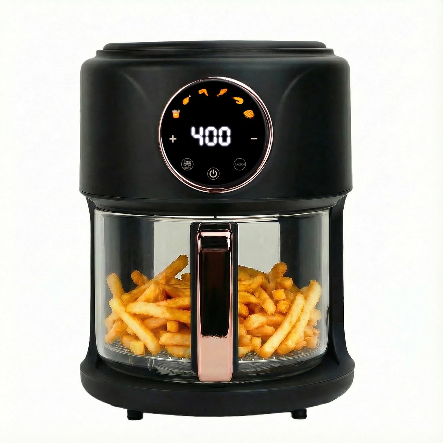 4.7QT Glass Air Fryer, 360° Viewable Glass Air Fryer Non Toxic, 6-IN-1 Preset Cook Modes, Digital Display, Adjustable Temp 100F - 400F, Nonstick, Dishwasher Safe, White