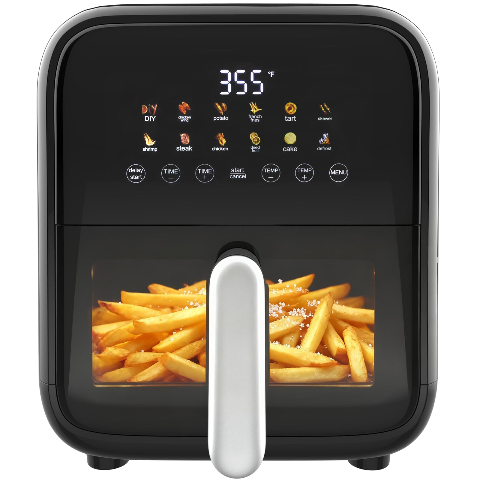 NEWBULIG 4.7Qt Glass Air Fryer, 10 in 1 Air Fryers with Timer, 105 to 395°F Wider Temperature, 360° Visibility, Dishwasher Safe, Roast Bake Dehydrate Reheat, Nonstick & Easy-Clean Basket, 1300W