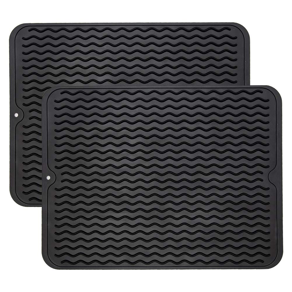 ZLR Silicone Dish Drying Mat & Heat Resistant Trivet (12" x 16") - Waterproof Counter Protector for Air Fryer, Coffee Maker - Non-Slip, BPA Free Kitchen Pad, Easy Clean Dishwasher Safe (Green)