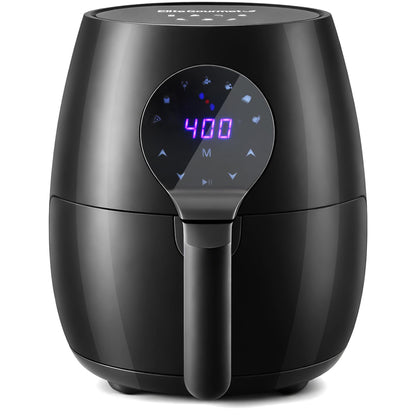 Elite Gourmet Glass Air Fryer, 2.4 Qt Compact Size for 1–2 People, PFAS-Free Ceramic & Glass Basket, Visible Cooking, Adjustable Temp 175–400°F, 1150W, Black