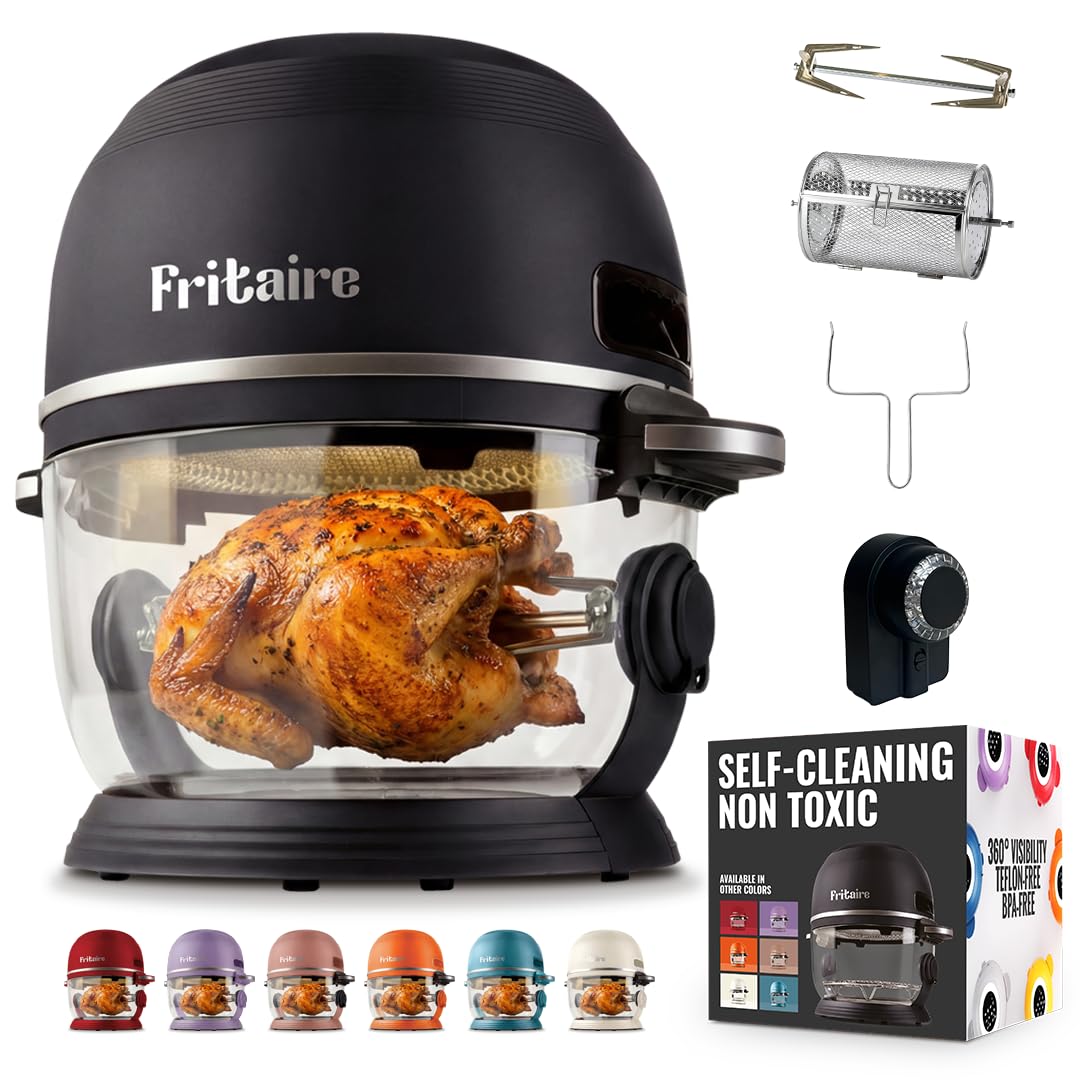 Non Toxic Air Fryer™ Pro | 9-in-1 Glass Air Fryer | Self-Cleaning | 5 Quart | Rotisserie and Tumbler | 400F Vortex For Even Cooking, BPA-Free Teflon Free, Recrisp, Roast, Bake, White