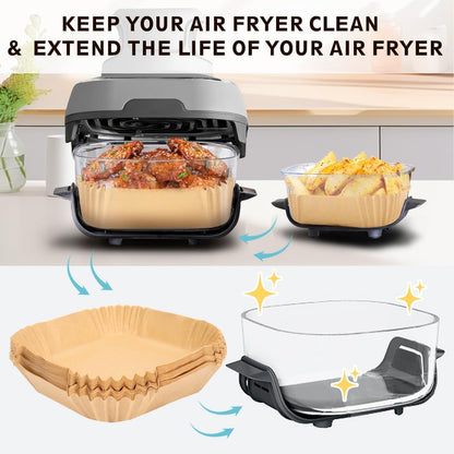 BYKITCHEN 200PCS Air Fryer Liners for Ninja Crispi Airfryer, 6.5 Inch & 8 Inch Crisp Airfryer Liners for 4QT&6 Cup Glass Containers, Ninja Crispy Portable Glass Air Fryer Cooking System Accessories