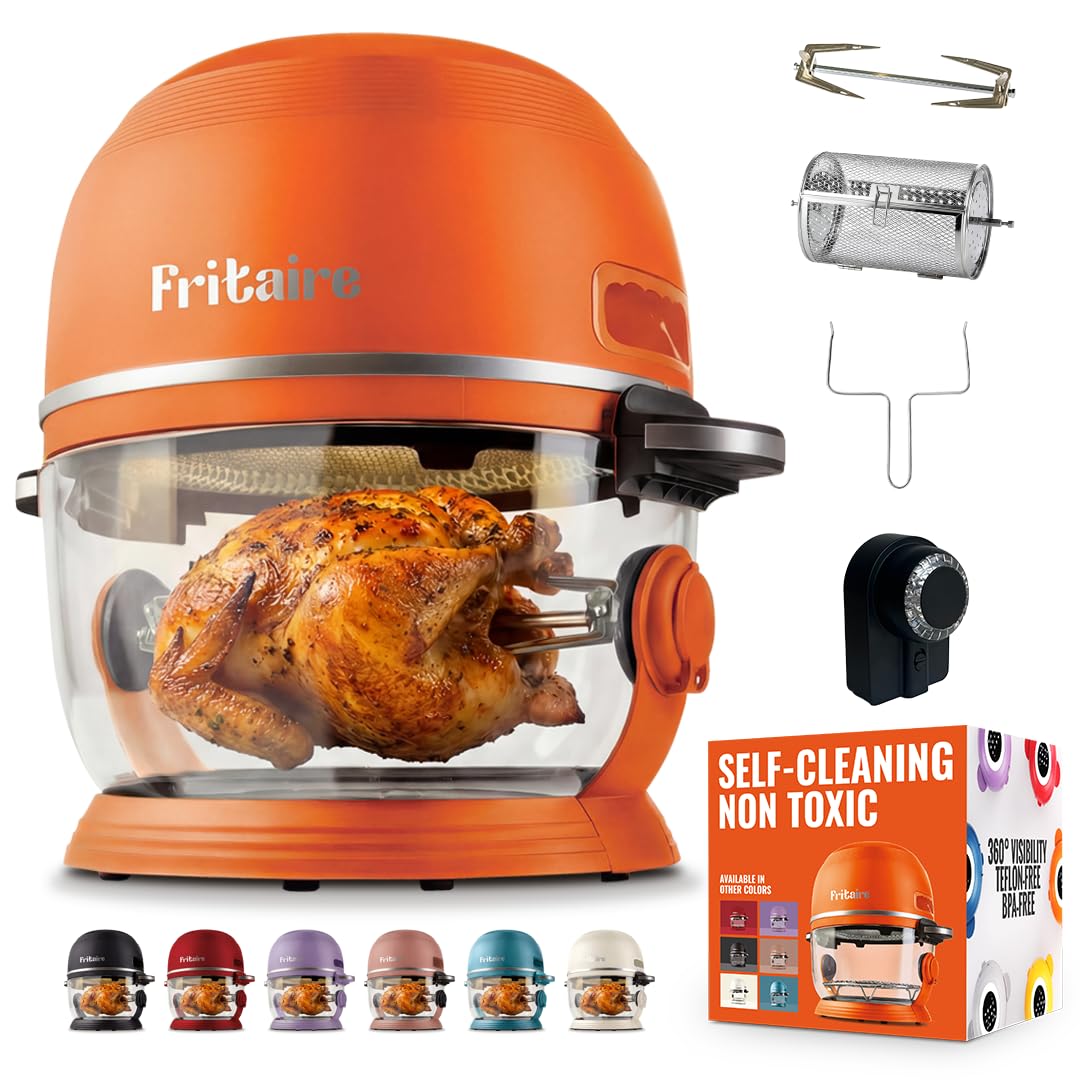 Non Toxic Air Fryer™ Pro | 9-in-1 Glass Air Fryer | Self-Cleaning | 5 Quart | Rotisserie and Tumbler | 400F Vortex For Even Cooking, BPA-Free Teflon Free, Recrisp, Roast, Bake, White