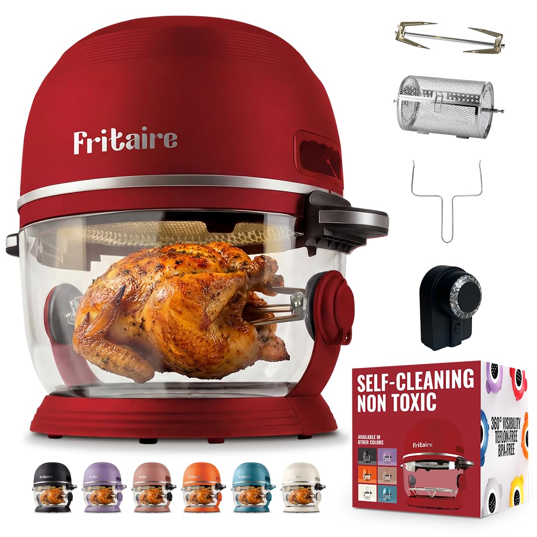 Non Toxic Air Fryer™ Pro | 9-in-1 Glass Air Fryer | Self-Cleaning | 5 Quart | Rotisserie and Tumbler | 400F Vortex For Even Cooking, BPA-Free Teflon Free, Recrisp, Roast, Bake, White