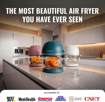 Non Toxic Air Fryer™ Pro | 9-in-1 Glass Air Fryer | Self-Cleaning | 5 Quart | Rotisserie and Tumbler | 400F Vortex For Even Cooking, BPA-Free Teflon Free, Recrisp, Roast, Bake, White