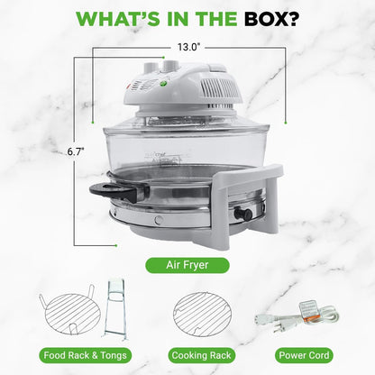 NutriChef Air Fryer, Infrared Convection, Halogen Oven Countertop, Cooking, Stainless Steel, 13 Quart 1200W, Prepare Quick Healthy Meals, for French Fries & Chips, White (PKAIRFR48)