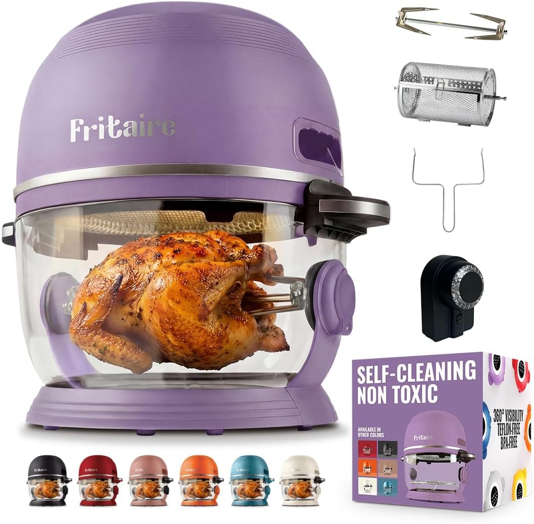 Non Toxic Air Fryer™ Pro | 9-in-1 Glass Air Fryer | Self-Cleaning | 5 Quart | Rotisserie and Tumbler | 400F Vortex For Even Cooking, BPA-Free Teflon Free, Recrisp, Roast, Bake, White