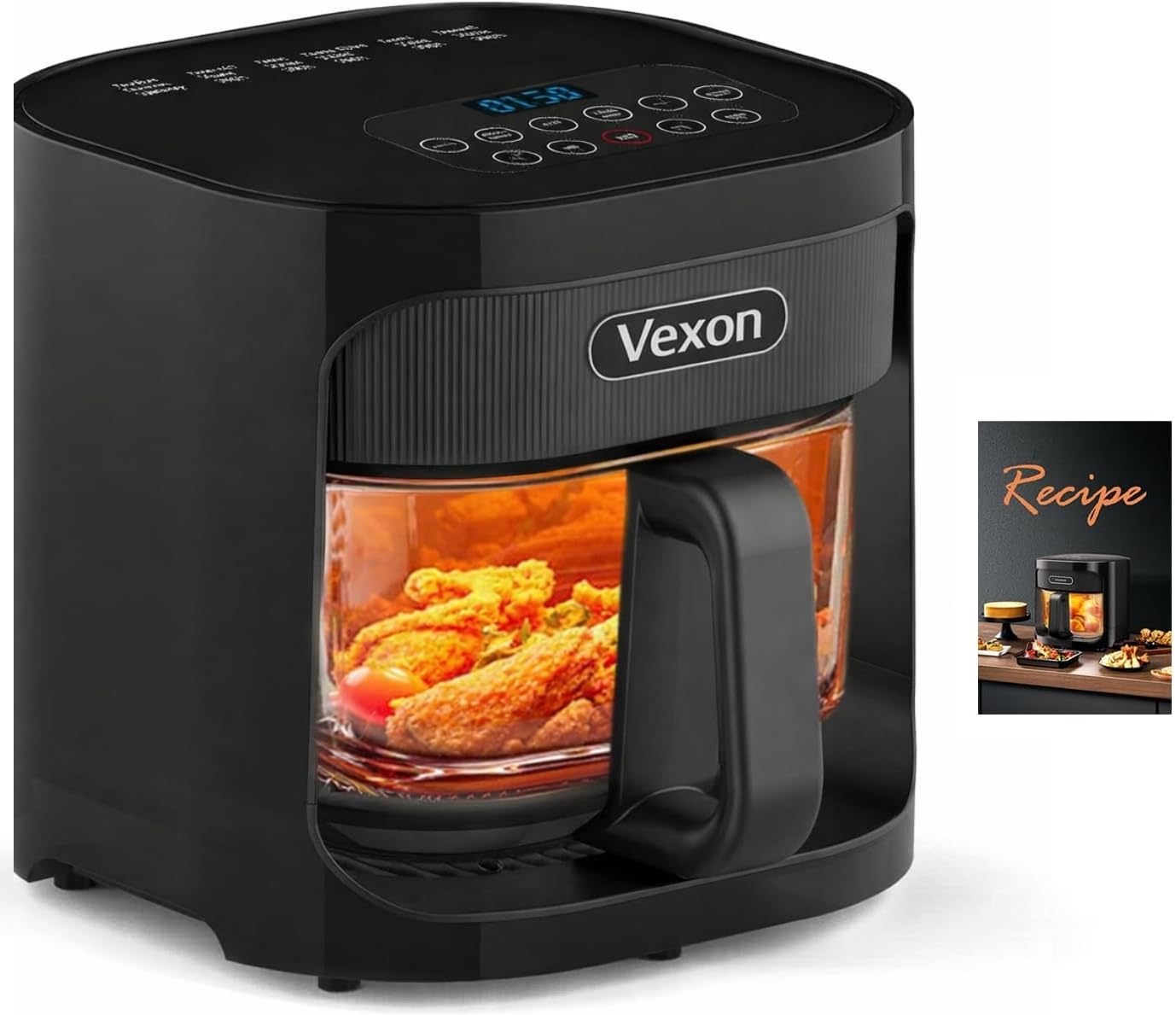 4.5QT Large Glass Air Fryer – See-Through Glass Window, Non Toxic, 360° Hot Air and Auto Shut-Off for Crispy Food, Temperature Control Dishwasher Safe