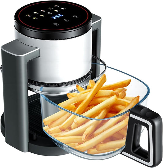 OLIXIS 4.7Qt Glass Air Fryer, Non Toxic Air Fryer with 10 Preset Cook Modes, 395°F Rapid Air Crispy Technology, Roast Bake Dehydrate Reheat, Nonstick & Easy-Clean Basket, 1300W