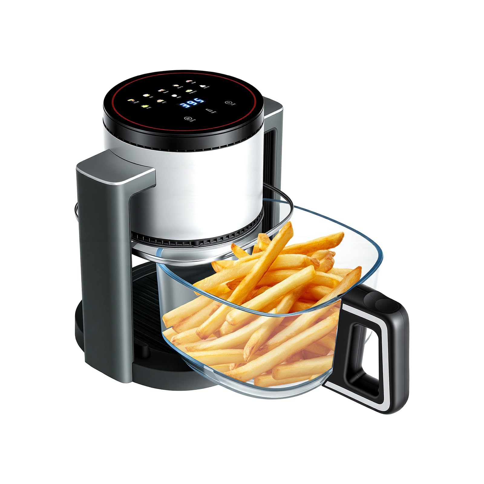 OLIXIS 4.7Qt Glass Air Fryer, Non Toxic Air Fryer with 10 Preset Cook Modes, 395°F Rapid Air Crispy Technology, Roast Bake Dehydrate Reheat, Nonstick & Easy-Clean Basket, 1300W