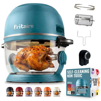Non Toxic Air Fryer™ Pro | 9-in-1 Glass Air Fryer | Self-Cleaning | 5 Quart | Rotisserie and Tumbler | 400F Vortex For Even Cooking, BPA-Free Teflon Free, Recrisp, Roast, Bake, White