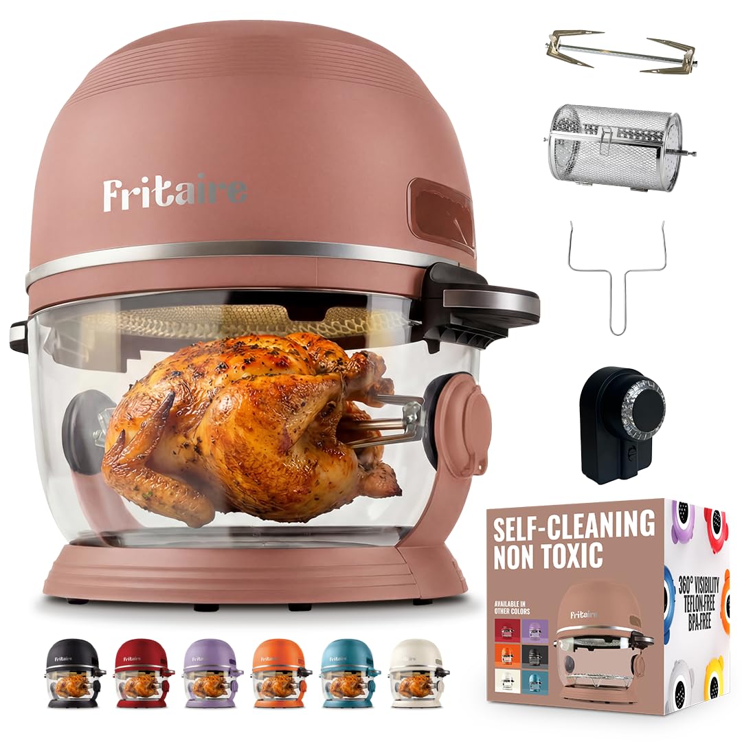 Non Toxic Air Fryer™ Pro | 9-in-1 Glass Air Fryer | Self-Cleaning | 5 Quart | Rotisserie and Tumbler | 400F Vortex For Even Cooking, BPA-Free Teflon Free, Recrisp, Roast, Bake, White