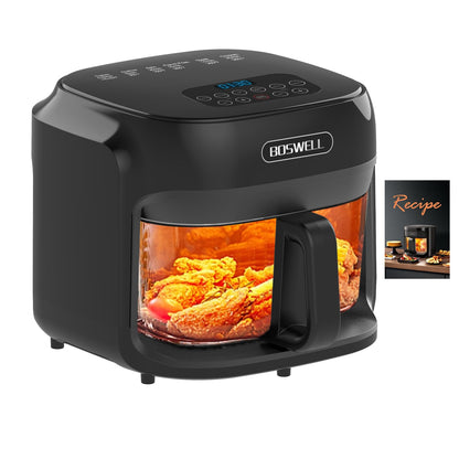 BOSWELL Glass Air Fryer, 7.5QT with Transparent Fry Bowl, Circulating Heating, Temperature Control, Air Fryer Roast, Dishwasher Safe (white)