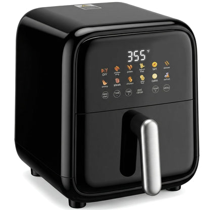 NEWBULIG 4.7Qt Glass Air Fryer, 10 in 1 Air Fryers with Timer, 105 to 395°F Wider Temperature, 360° Visibility, Dishwasher Safe, Roast Bake Dehydrate Reheat, Nonstick & Easy-Clean Basket, 1300W