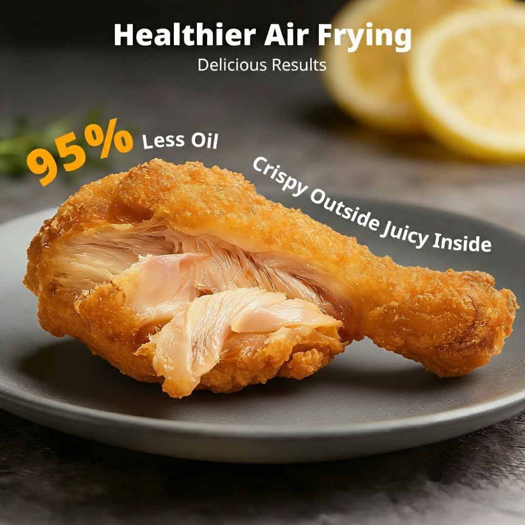 AIRMSEN Potable Glass Air Fryer Non-Toxic, 4.8QT & 1.3QT, 4 Presets & Manual Control, 140–450℉ Precise Heat, 95% Less Oil, Auto-Pause & Resume, Microwave & Dishwasher Safe