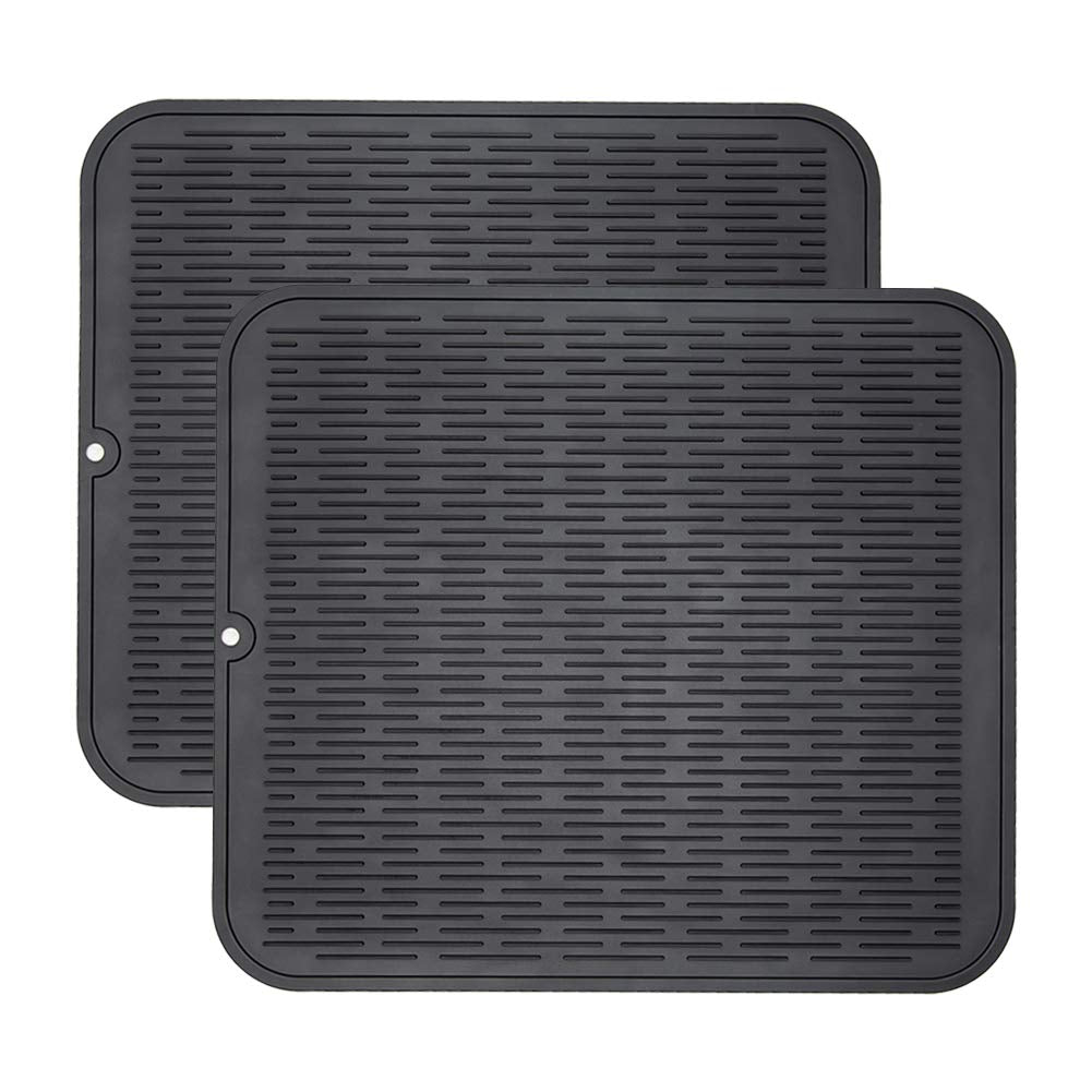 ZLR Silicone Dish Drying Mat & Heat Resistant Trivet (12" x 16") - Waterproof Counter Protector for Air Fryer, Coffee Maker - Non-Slip, BPA Free Kitchen Pad, Easy Clean Dishwasher Safe (Green)