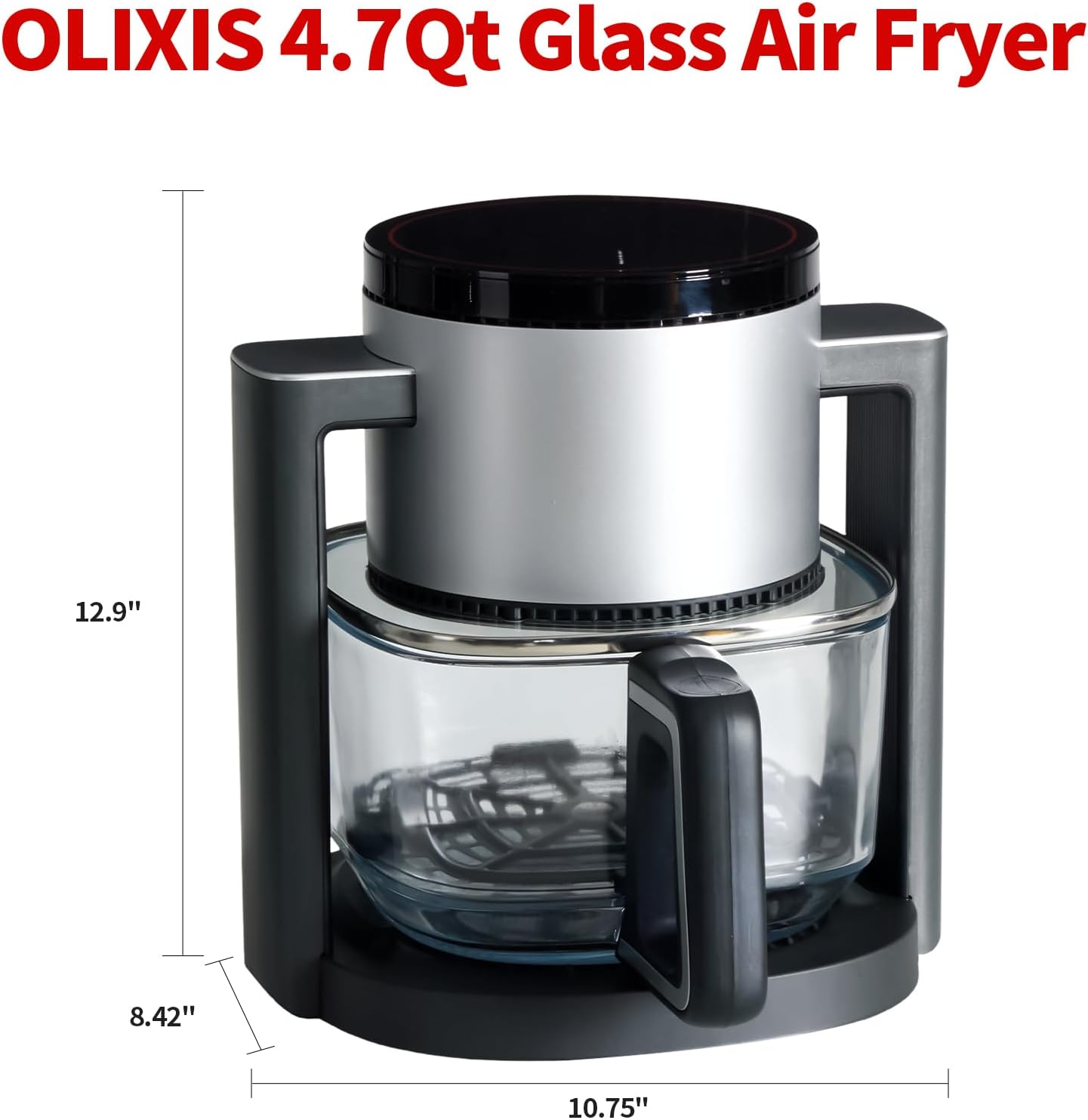 OLIXIS 4.7Qt Glass Air Fryer, Non Toxic Air Fryer with 10 Preset Cook Modes, 395°F Rapid Air Crispy Technology, Roast Bake Dehydrate Reheat, Nonstick & Easy-Clean Basket, 1300W