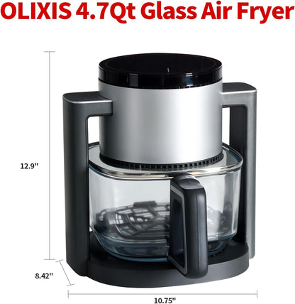 OLIXIS 4.7Qt Glass Air Fryer, Non Toxic Air Fryer with 10 Preset Cook Modes, 395°F Rapid Air Crispy Technology, Roast Bake Dehydrate Reheat, Nonstick & Easy-Clean Basket, 1300W