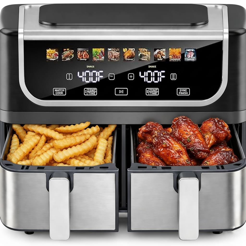 HealSmart 10-in-1 Glass Air Fryer, 4.7QT Non-Toxic Healthy Air Fryer with Rapid Air Crisping Technology, Versatile Functions for Bake, Roast, Dehydrate & Reheat, Nonstick & Dishwasher Safe Design