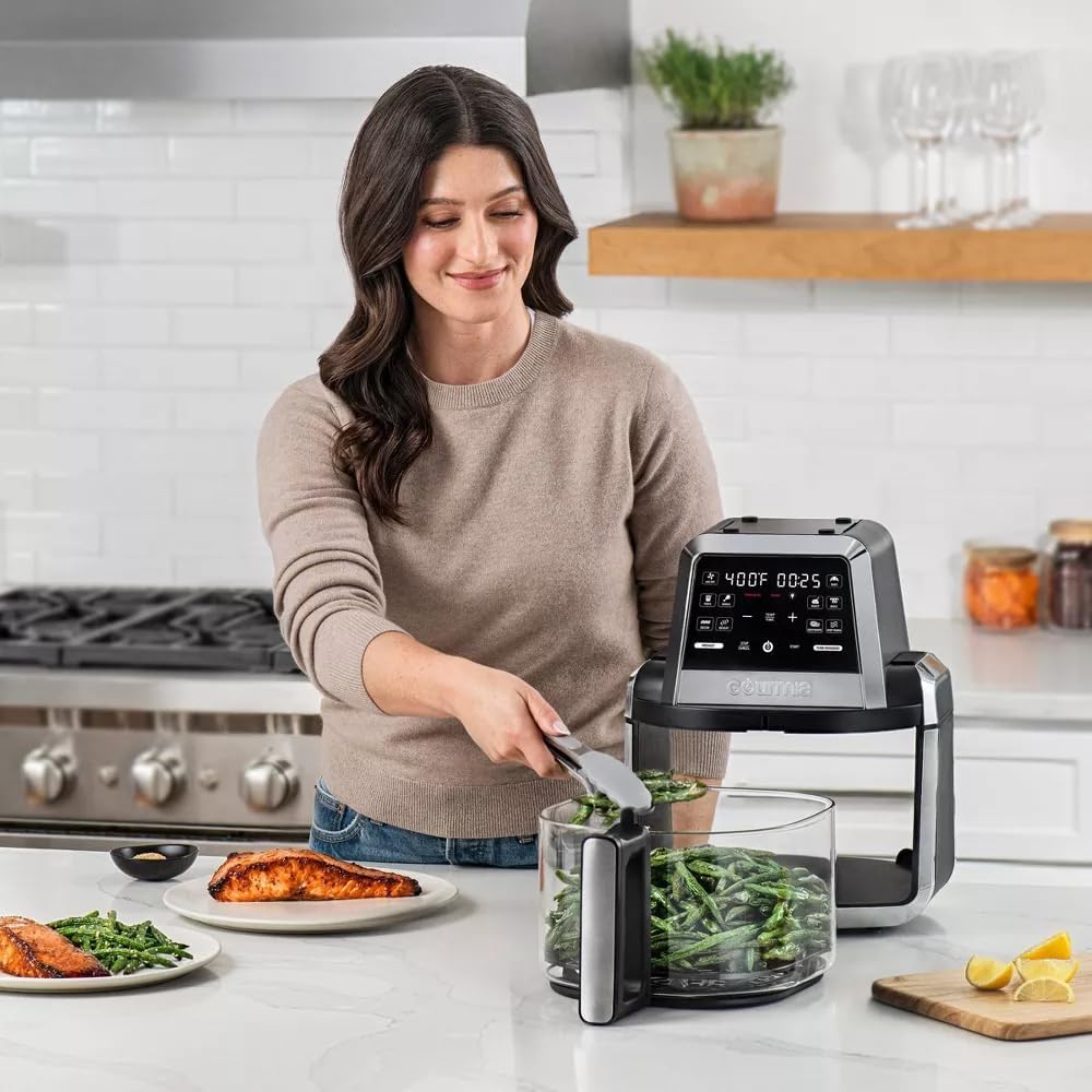 7-QT Fry ‘N Fold Digital Air Fryer - Compact, Foldable Design for Easy Storage, FryForce 360° Technology, 10 One-Touch Presets, EZ-View Glass Basket, Preheat & Turn Food Reminder