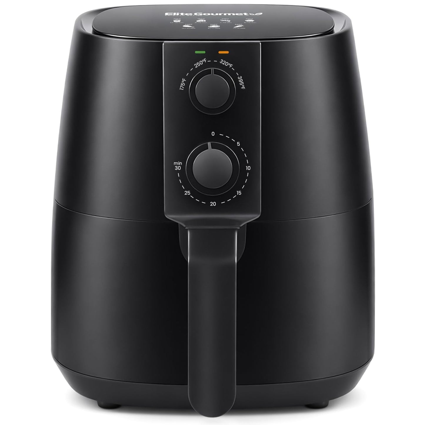 Elite Gourmet Glass Air Fryer, 2.4 Qt Compact Size for 1–2 People, PFAS-Free Ceramic & Glass Basket, Visible Cooking, Adjustable Temp 175–400°F, 1150W, Black