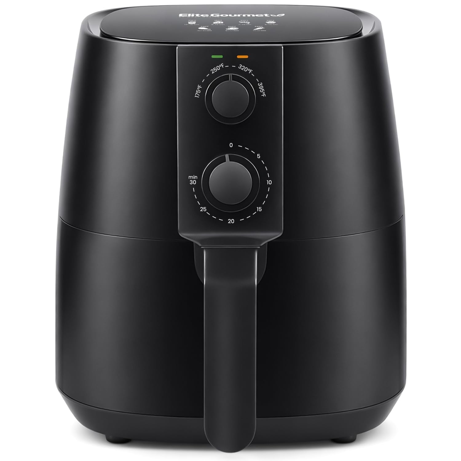 Elite Gourmet Glass Air Fryer, 2.4 Qt Compact Size for 1–2 People, PFAS-Free Ceramic & Glass Basket, Visible Cooking, Adjustable Temp 175–400°F, 1150W, Black