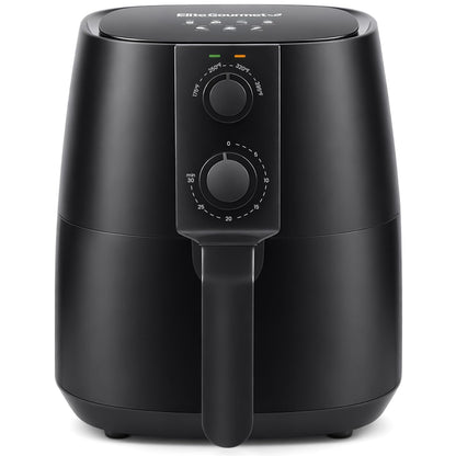 Elite Gourmet Glass Air Fryer, 2.4 Qt Compact Size for 1–2 People, PFAS-Free Ceramic & Glass Basket, Visible Cooking, Adjustable Temp 175–400°F, 1150W, Black