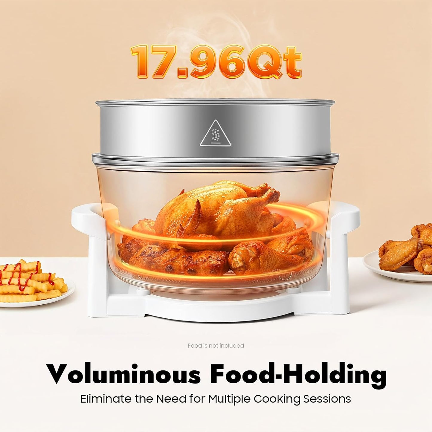18 Quart Air Fryer with Expansion Ring, 1400W Halogen Convection Oven, Glass Air Fryer Non Toxic Extra Large, Timer & Temp Control, for Healthy Meals French Fries Cooking