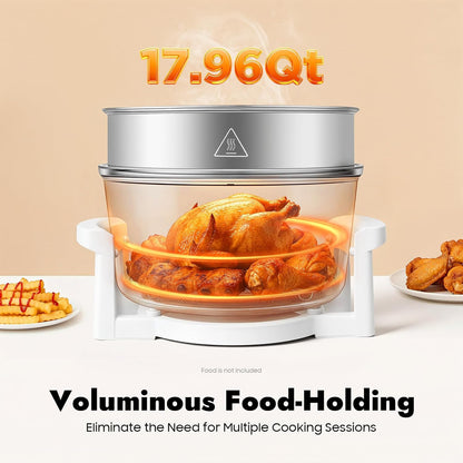 18 Quart Air Fryer with Expansion Ring, 1400W Halogen Convection Oven, Glass Air Fryer Non Toxic Extra Large, Timer & Temp Control, for Healthy Meals French Fries Cooking