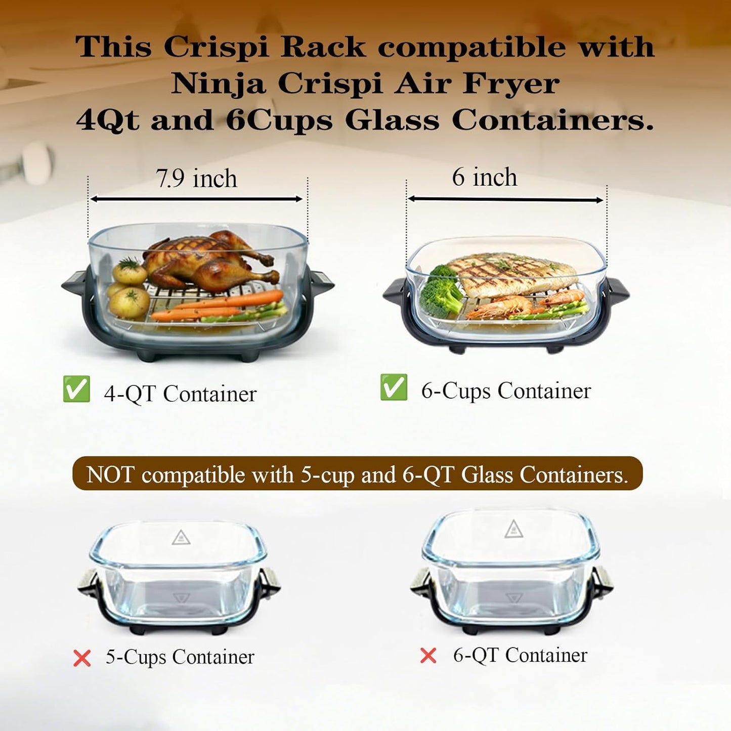 2pcs Crisper Rack for Ninja Crispi Air Fryer Fit for FN101 Ninja Crispi Accessories Air Fryer Replacement Parts AS101 Food Grade Stainless Steel