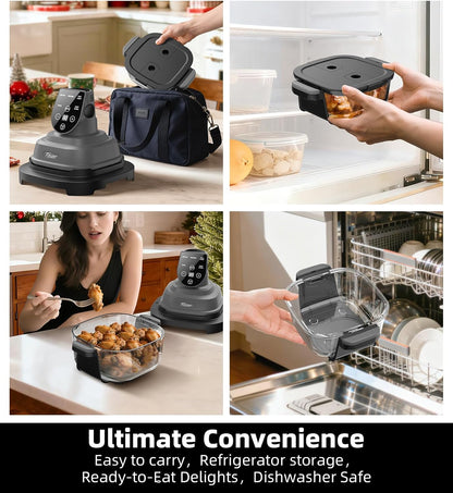5-in-1 Portable Glass Air Fryer, 4QT & 6-Cup Glass Containers with Lids, Silicone Mat, 1500W Small Air Fryer, 90% Less Oil, Dishwasher/Freezer Safe for Single Servings, Family Meals