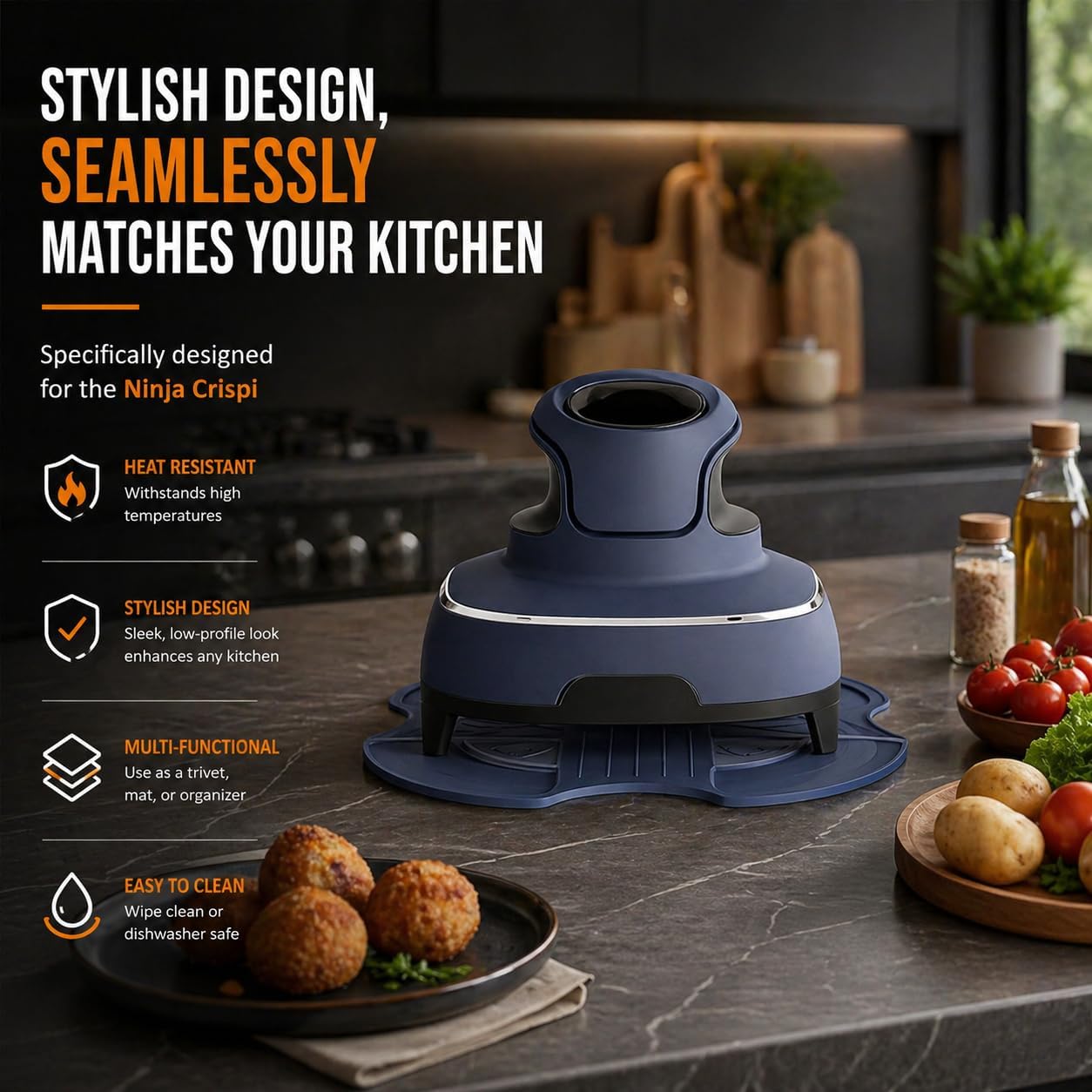 Tailored Ninja Crispi PowerPod Silicone Trivet – Hot Pads for Ninja Crispi Glass Air Fryer Accessories, Heat-Resistant, Non-Slip, Protection for Countertop, Fit Ninja FN101GY | FN101SG | FN101ST