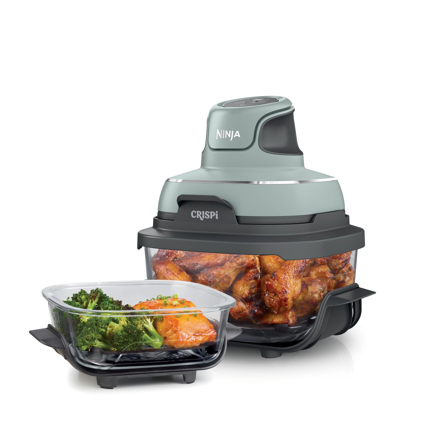 Ninja Crispi 4-in-1 Glass Air Fryer | 450°F | Non-Toxic | 4QT & 6-Cup Glass Containers w/Lids | Microwave, Freezer, Dishwasher Safe | Max Crisp, Air Fry, Bake, Recrisp | Stone | FN101ST