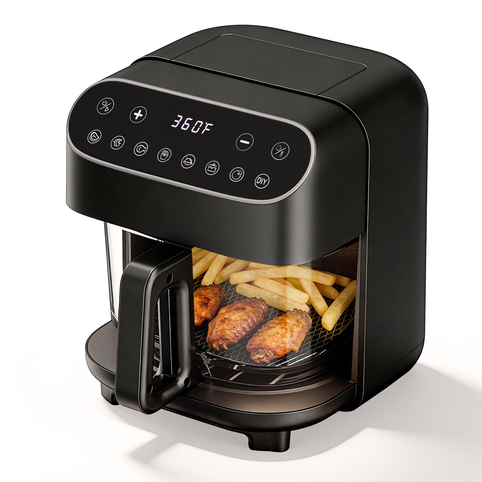 5 Quart Glass Air Fryer, Non Toxic & Uncoated High Borosilicate Glass Basket, Airfryer with Transparent Fry Bowl, 8 Preset Modes, PTFE/PFAS Free, BPA-Free, Dishwasher Safe, White