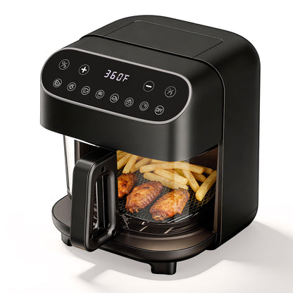 5 Quart Glass Air Fryer, Non Toxic & Uncoated High Borosilicate Glass Basket, Airfryer with Transparent Fry Bowl, 8 Preset Modes, PTFE/PFAS Free, BPA-Free, Dishwasher Safe, White