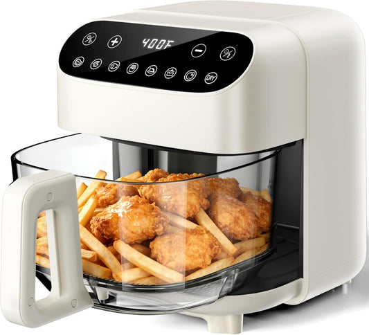 Kismile 5QT Glass Air Fryer, BPA-Free Non Toxic AirFryer with Digital Touch Control, 1500W Portable Airfryer, Dishwasher Safe Basket, Up to 400°F, Cooks with 95% Less Oil(White)