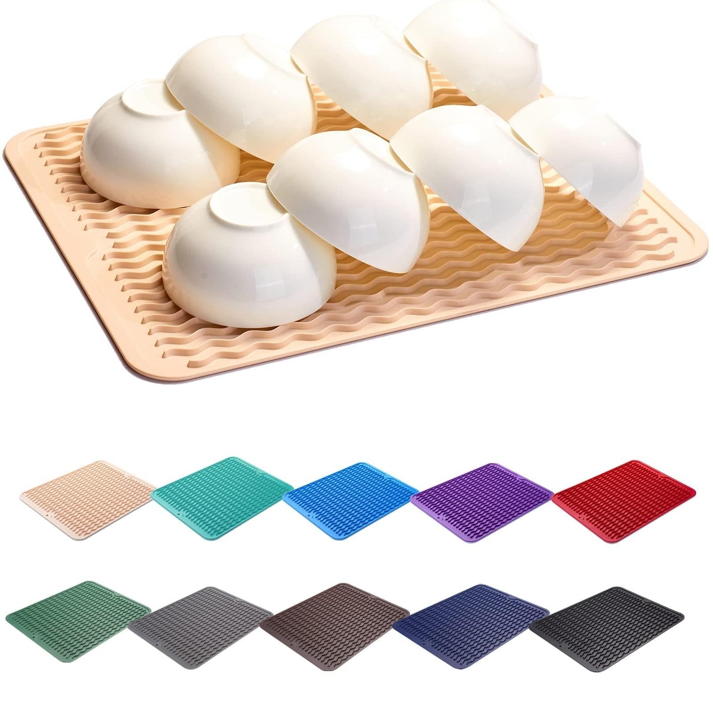 ZLR Silicone Dish Drying Mat & Heat Resistant Trivet (12" x 16") - Waterproof Counter Protector for Air Fryer, Coffee Maker - Non-Slip, BPA Free Kitchen Pad, Easy Clean Dishwasher Safe (Green)