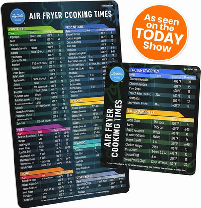 Air Fryer Magnetic Cheat Sheet Set - Air Fryer Accessories Cookbook - As Seen on the Today Show an Easy to Use AirFryer Time Chart Set - Strong Magnet Quick Reference Cooking Guide for Frying (Black)