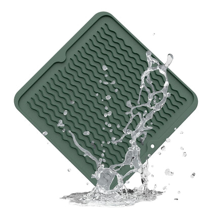 ZLR Silicone Dish Drying Mat & Heat Resistant Trivet (12" x 16") - Waterproof Counter Protector for Air Fryer, Coffee Maker - Non-Slip, BPA Free Kitchen Pad, Easy Clean Dishwasher Safe (Green)