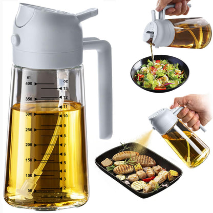 TrendPlain 16oz/470ml Glass Olive Oil Sprayer for Cooking – 2 in 1 Olive Oil Dispenser Bottle for Kitchen Gadgets and Air Fryer Accessories, Salad, BBQ - Black & Navy