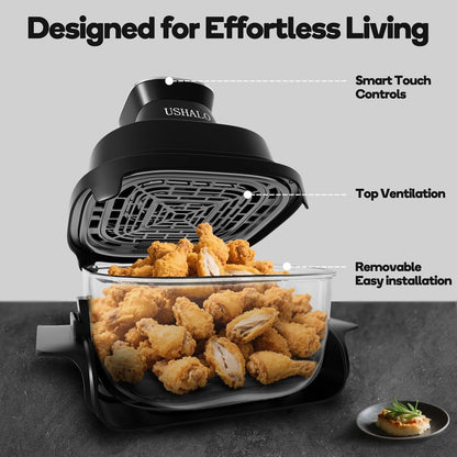 4.4QT Glass Air Fryer Non-Toxic, 4 Presets & Manual Control, 180-400℉ Precise Heat Smart Air Fryer Oven, Auto-Pause & Resume, Microwave & Dishwasher Safe Dual Glass Container