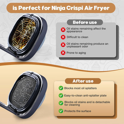2 PCS Silicone Splatter Shield Heat-Resistant Splash Guard for Ninja Crispi Pro Glass Air Fryer -Replacement Parts AS101CY,Compatible with Ninja Crispi Pro Accessories & Crisp Containers (Black)