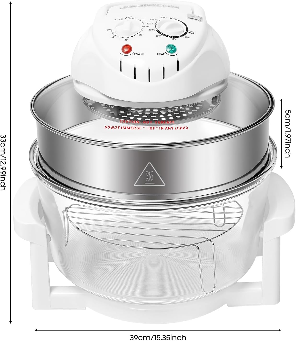 18 Quart Air Fryer with Expansion Ring, 1400W Halogen Convection Oven, Glass Air Fryer Non Toxic Extra Large, Timer & Temp Control, for Healthy Meals French Fries Cooking