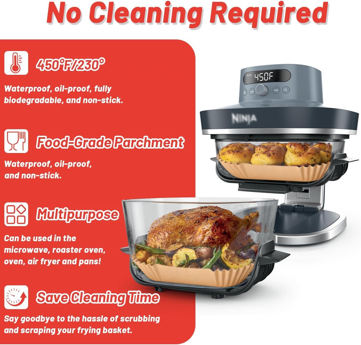 Air Fryer Accessories for Ninja Crispi Pro 6-in-1 Glass Airfryer AS101CY | AS101DG | AS101LG, 6 Piece Ninja Crispi Pro Accessories Silicone Liners, Paper Liners, Grill, Pizza Pan, 7-Hole Muffin Pan