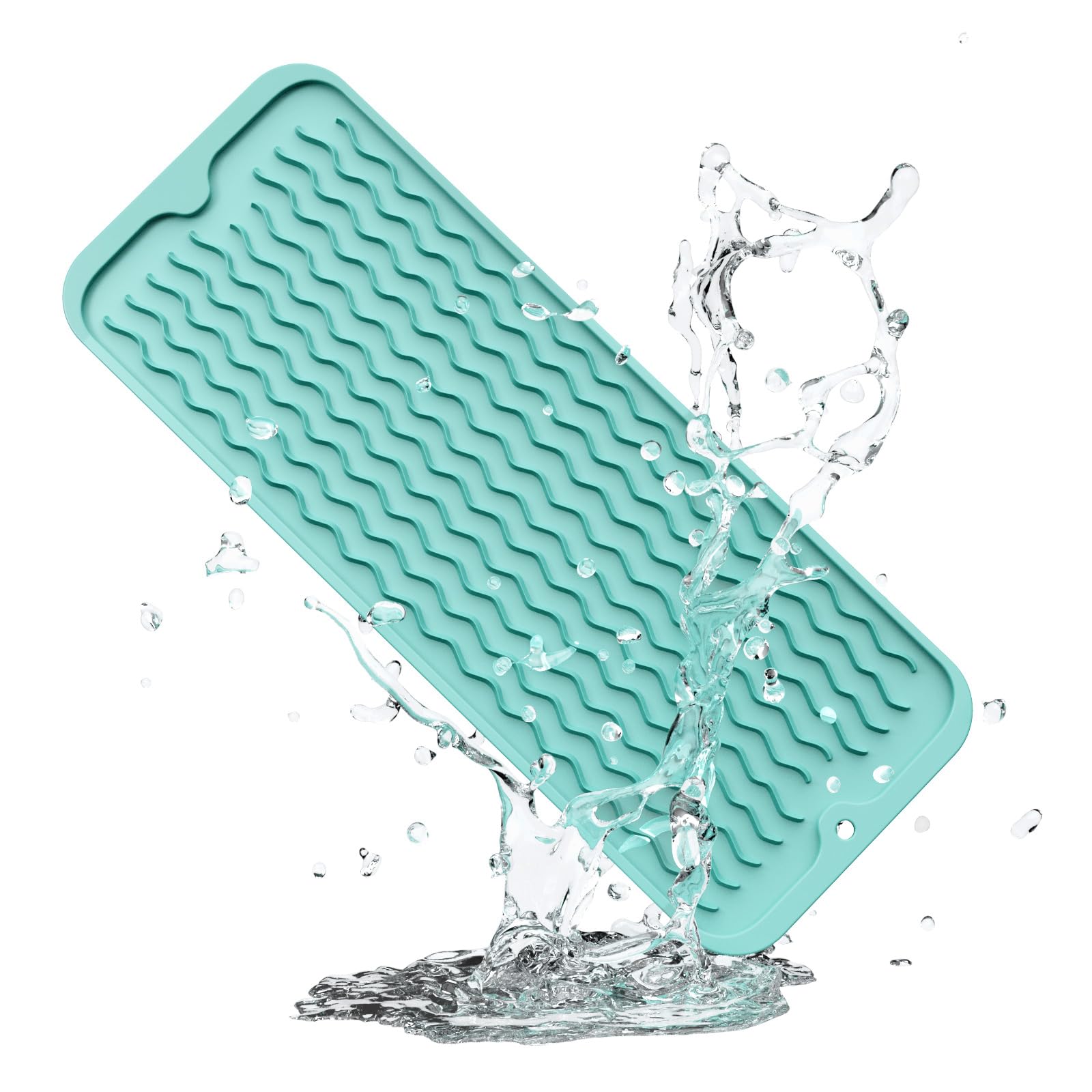 ZLR Silicone Dish Drying Mat & Heat Resistant Trivet (12" x 16") - Waterproof Counter Protector for Air Fryer, Coffee Maker - Non-Slip, BPA Free Kitchen Pad, Easy Clean Dishwasher Safe (Green)
