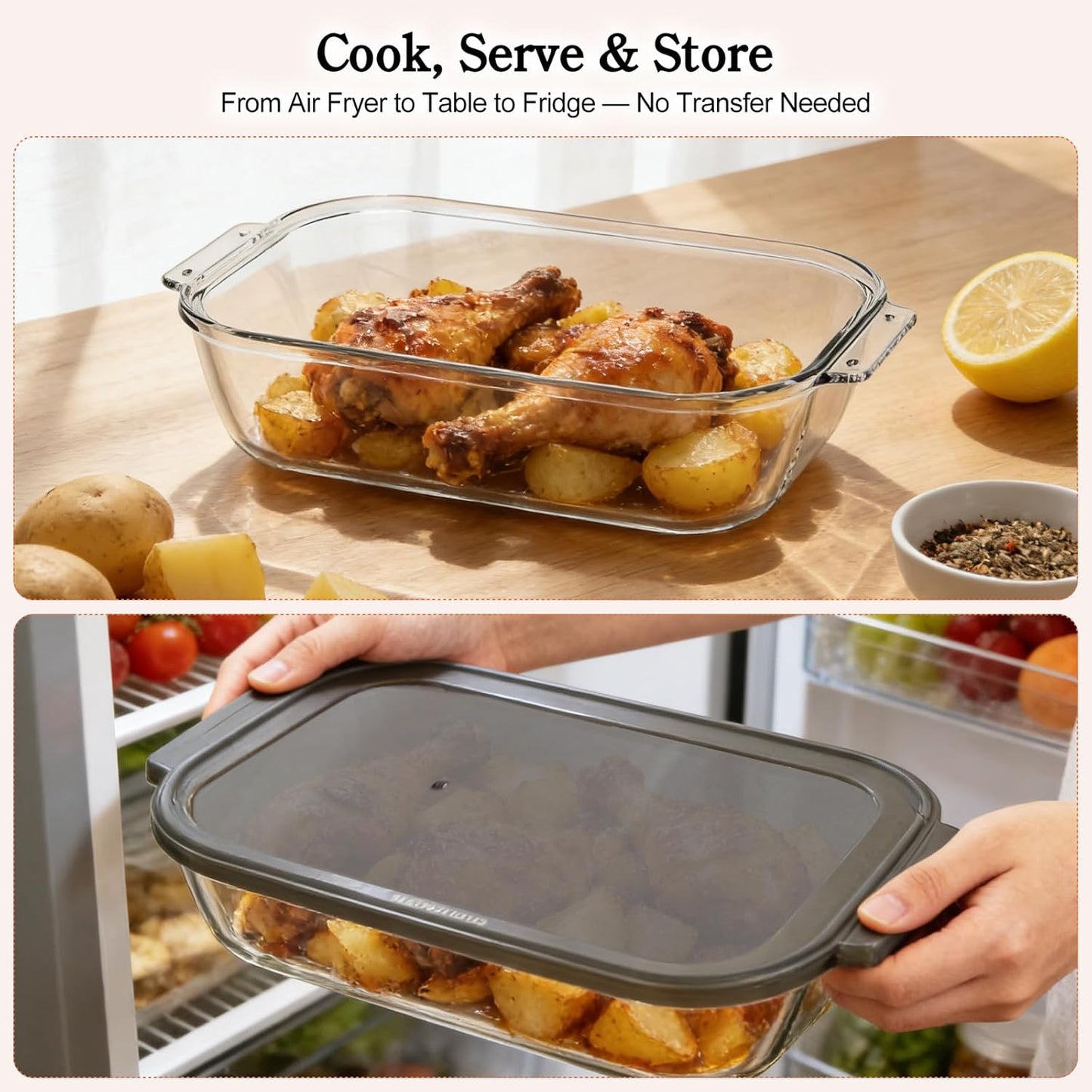 MAGNIFIQUE Casserole Air Fryer 6 Quart Large Capacity, Glass Air Fryer Oven Non Toxic, 12-in-1 Digital Touchscreen, Full Glass Viewing Window, Rapid Hot Air Circulation, Includes Basket & Storage Lid