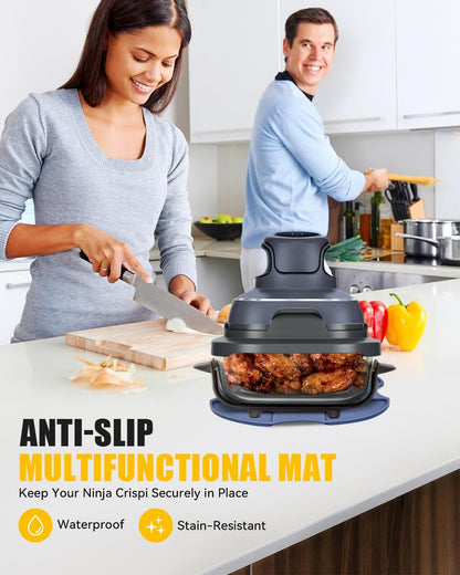 Silicone Heat-Resistant Mat for Ninja Crispi Glass Air Fryer | Reusable Fireproof Heat Resistance Hot Pad | Anti-Slip Kitchen Countertop Protector | Compatible with FN101GY/FN101SG/FN101ST, Blue