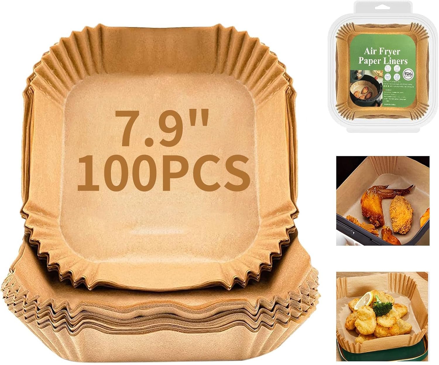 Air Fryer Liners Disposable Paper,100Pcs Parchment Paper Liners,Non Stick Airfryer Paper Liners,Food Grade Air Fryer Accessories WaterProof OilProof for Microwave Oven Steamer 7.9inch Square