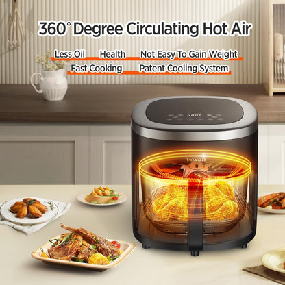 Vexon 4.5QT Air Fryer, 1200W Compact Hot Air Cooker with Visible Window, Nonstick Basket, Digital Touch Screen, Oil-Less Electric Air Fryer Oven for Healthy Cooking (Black)