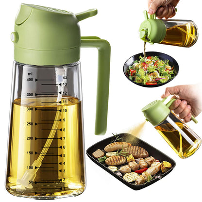 TrendPlain 16oz/470ml Glass Olive Oil Sprayer for Cooking – 2 in 1 Olive Oil Dispenser Bottle for Kitchen Gadgets and Air Fryer Accessories, Salad, BBQ - Black & Navy